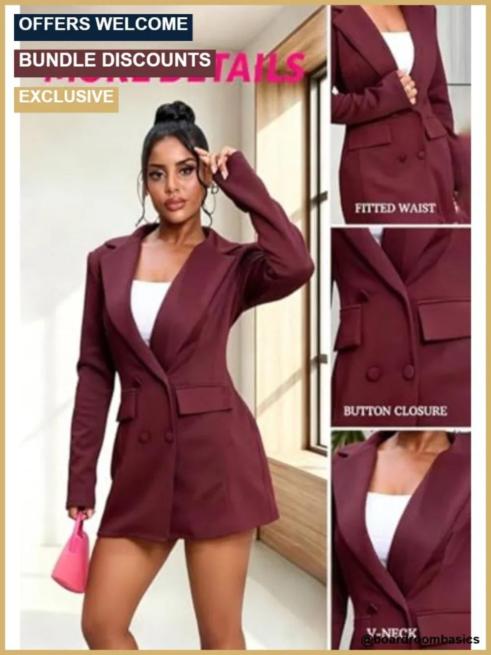 Elegant V Neck Long Sleeve Cocktail Mini Blazer Dress Pleated Hem A-Line